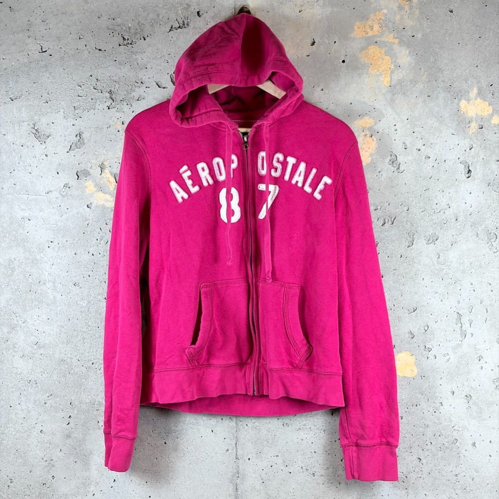 Aeropostale Hoodie Women XL Pink Fleece Lined Embroidered Full Zip 7000AU10